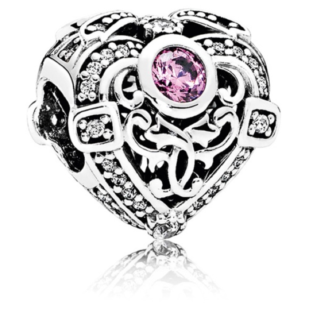 Authentic Pandora Opulent Heart Charm with Orchid and Clear Zirconia